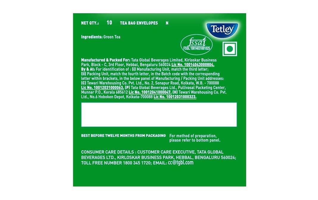 Tetley Green Tea Refreshing Pure Original   Pack  10 pcs
